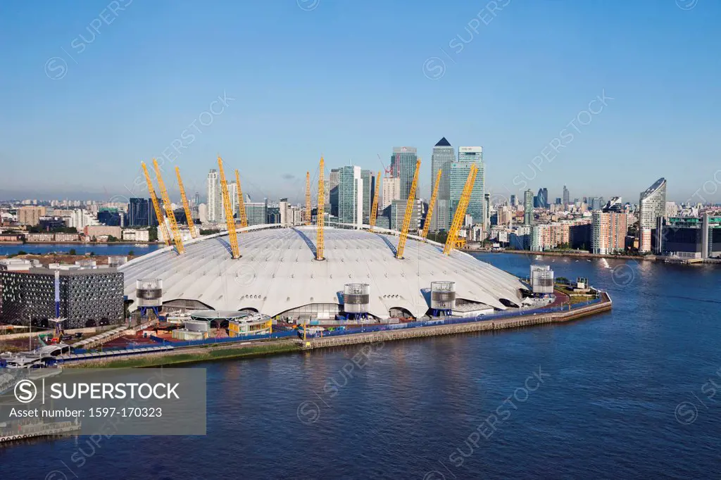 England, London, O2 Arena and Docklands Skyline