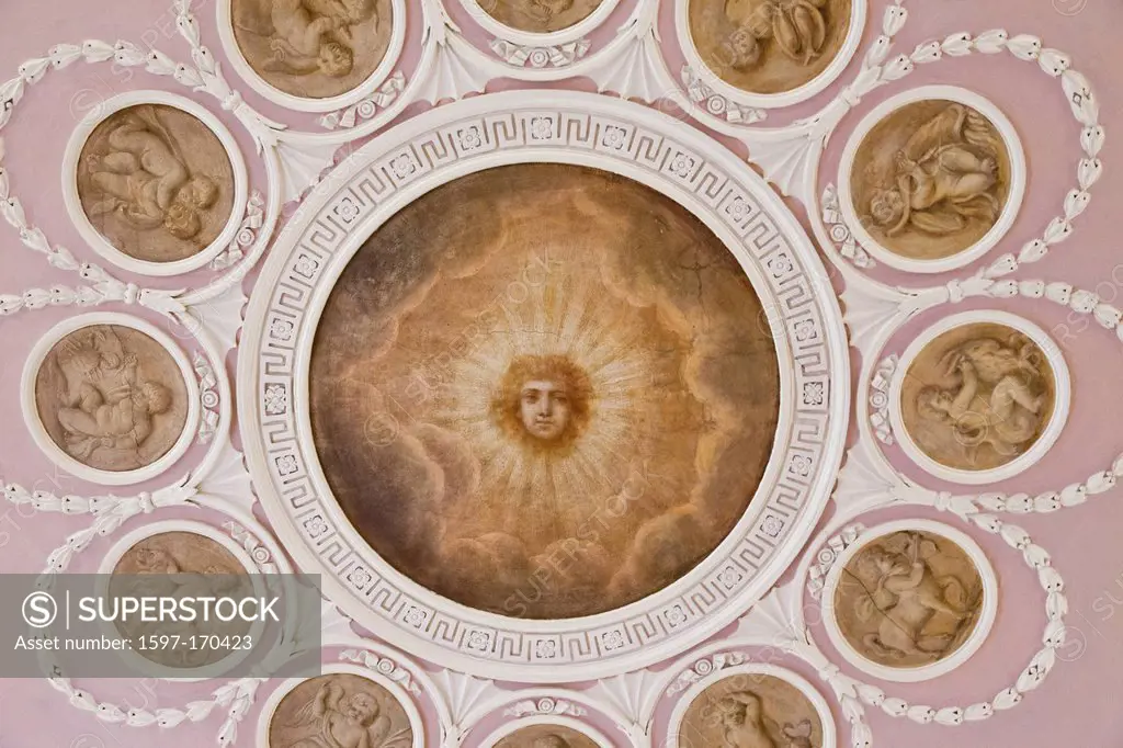 England, London, Aldwych, Somerset House, Courtauld Gallery and Museum, Ceiling Painting of Apollo Surrounded by the Signs of the Zodiac by Giovanni B...