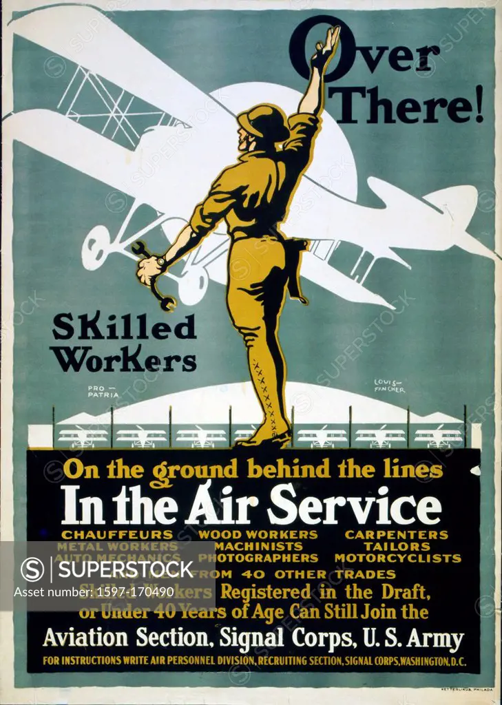 First World War, WWI, World War I, world war, war, Europe, propaganda, poster, USA, American, recruitment poster, soldier, military, army, wrench, fly...
