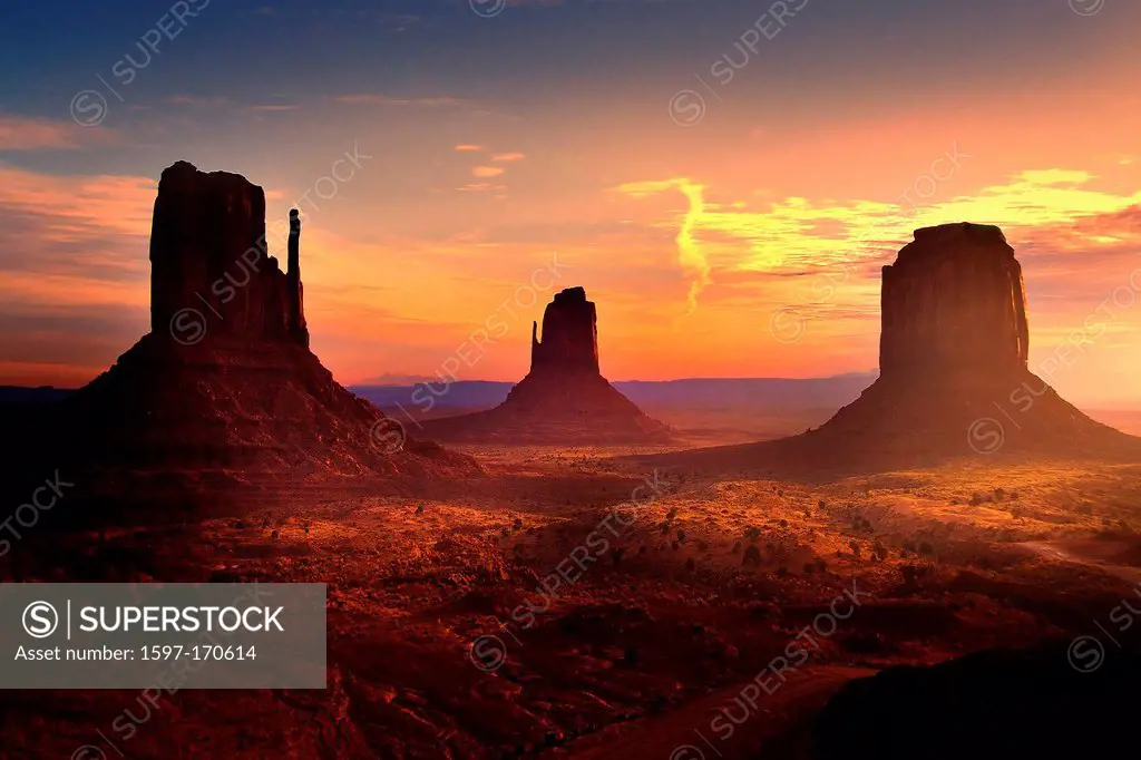 USA, United States, America, Arizona, American, Southwest, Mittens Butte, Merrick Butte, Monument Valley, Navajo Tribal Park, cliffs, rock, rock forma...