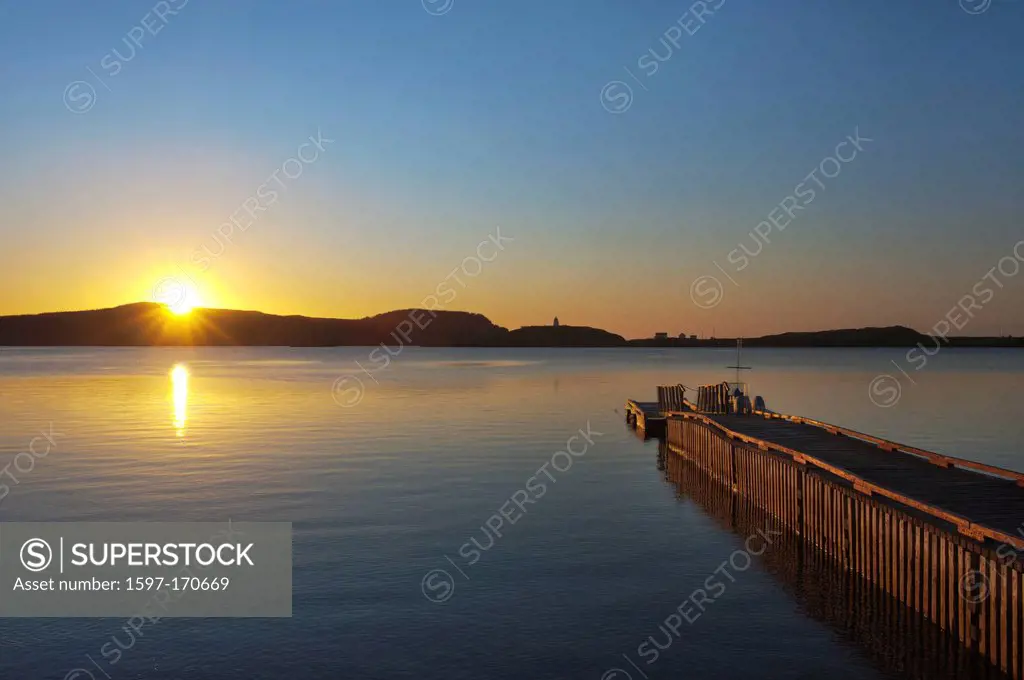 Sunrise, bay, Trinity, Newfoundland, Canada, landing stage, water, landscape