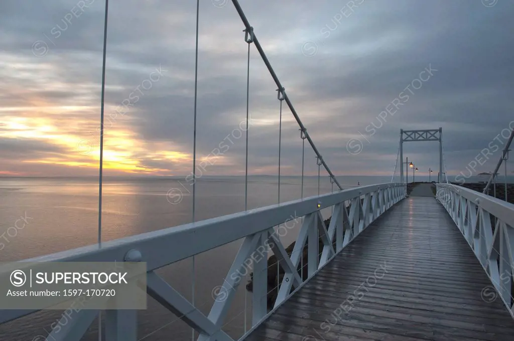 Bridge, Canada, Malbaie, Quebec, St. Lawrence River, river, dusk, horizontal, sundown, water