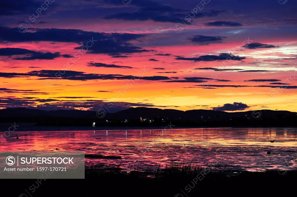 Canada, Clouds, Color, Quebec, Riviere du Loup, St. Lawrence River, river, landscape, clouds, colorful, horizontal, reflection, sunset, water