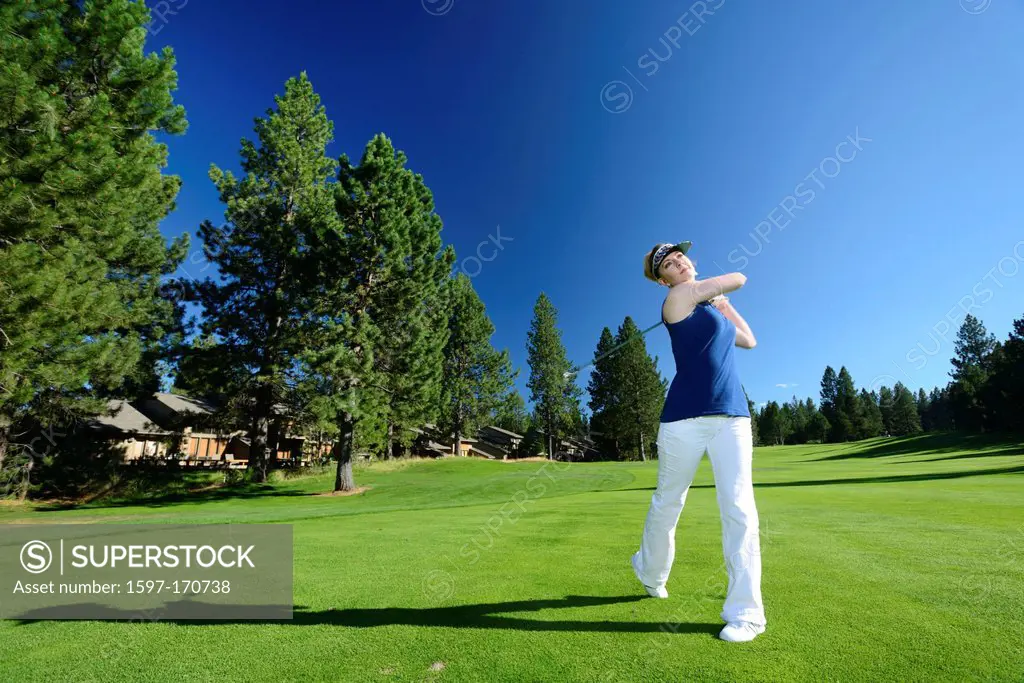 Oregon, USA, United States, America, Pacific Northwest, woman, golf, golfer, white pants, green, lawn, sport, resort,
