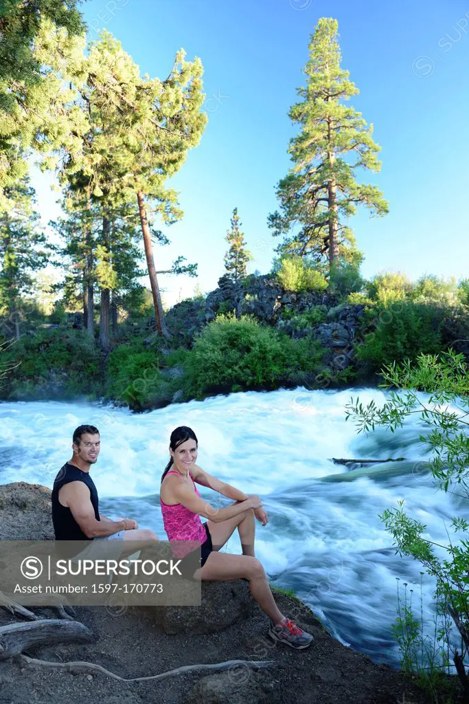 USA, United States, America, North America, Pacific Northwest, Oregon, Deschutes County, running, outdoor, trail, couple, man, woman, jogging, sports,...