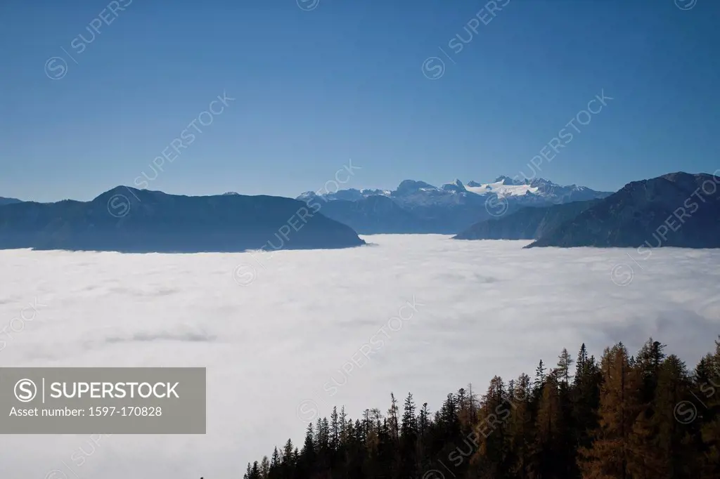 sea of fog, Auseerland, Styria, Austria, Altaussee, cloud, Dachstein, landscape, mountains, Dachstein glacier, wood, forest,
