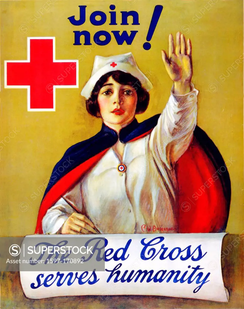 First World War, WWI, World War I, world war, war, Europe, propaganda, poster, USA, American, propaganda poster, nurse, Red Cross, humanity, 1918,