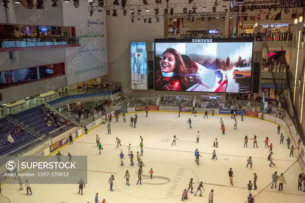 United Arab Emirates, UAE, Dubai, City, Dubai, City, Mall, Ice skating hall, building, Burj, Khalifa, architecture, center, downtown, entertainment, h...