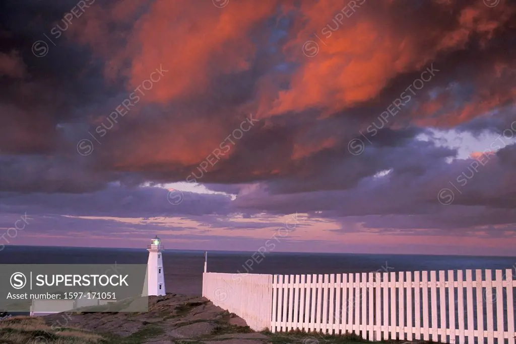 Lighthouse, Colorful, sunset, coast, sea, ocean, clouds, color, Cape Spear, National, Historic, Site, Newfoundland, Canada