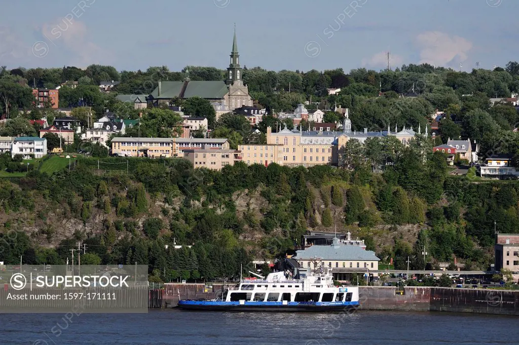 Canada, Levis, Quebec, St. Lawrence River, river, river, Town, Trees, boat, city, horizontal, landscape, water