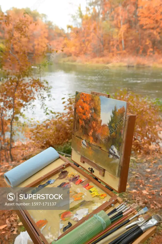 USA, United States, America, North America, East Coast, New England, Vermont, river, paint, autumn, foliage, nature, painting