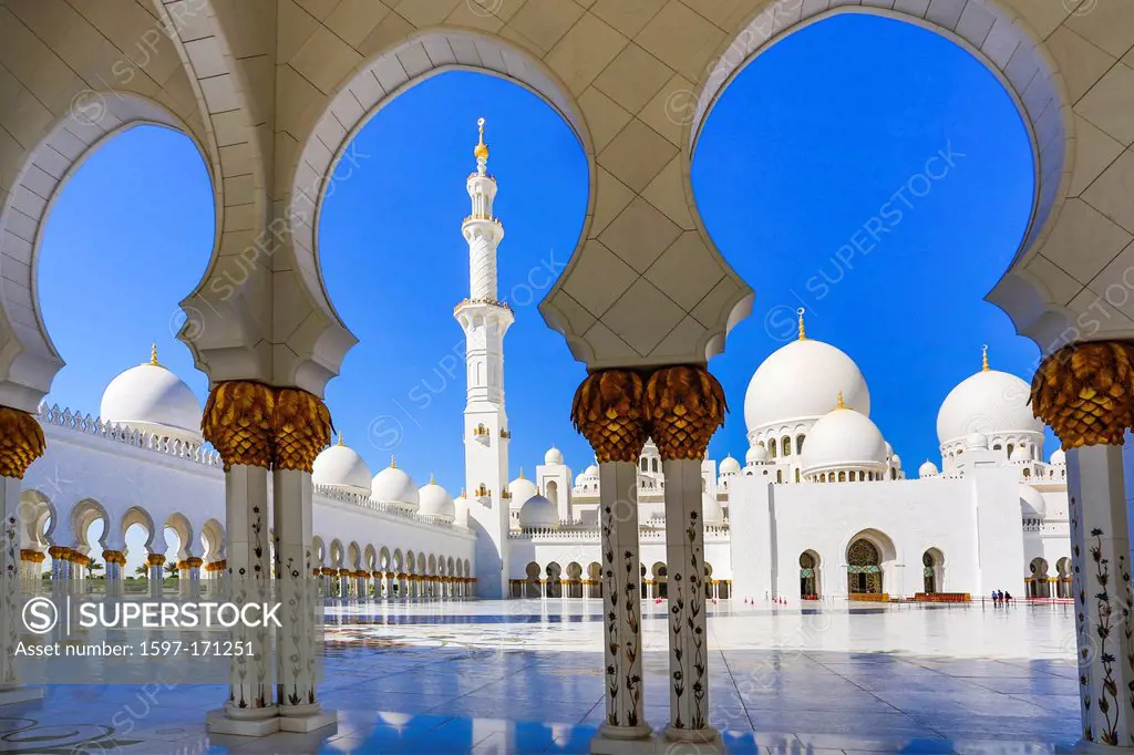 United Arab Emirates, UAE, Middle East, Abu Dhabi, City, Sheikh Zayed, Mosque, Mosque, Zayed, architecture, black, columns, dome, golden, Islam, marbl...