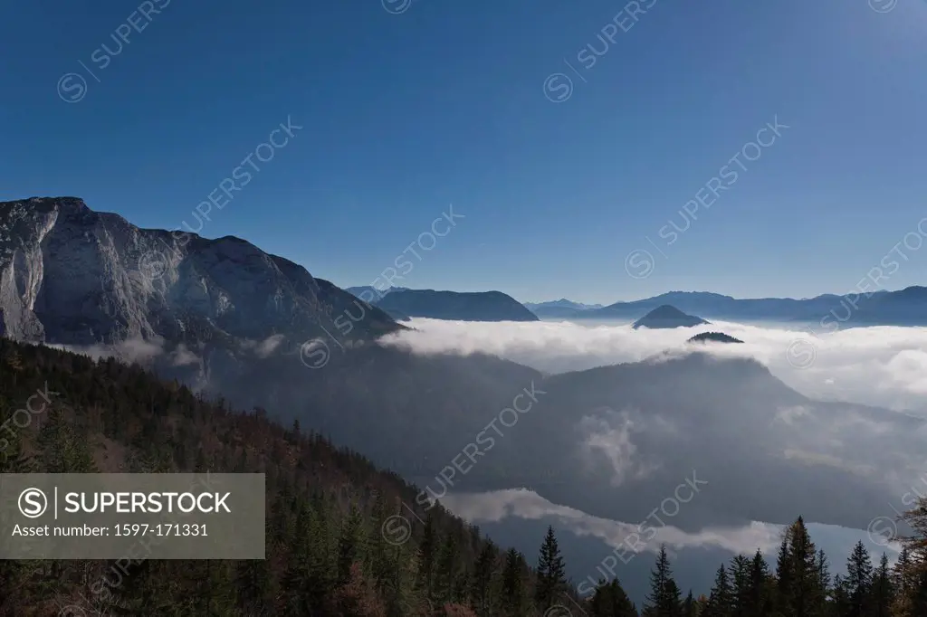 sea of fog, Auseerland, Styria, Austria, Altaussee, cloud, Dachstein, landscape, mountains, wood, forest,
