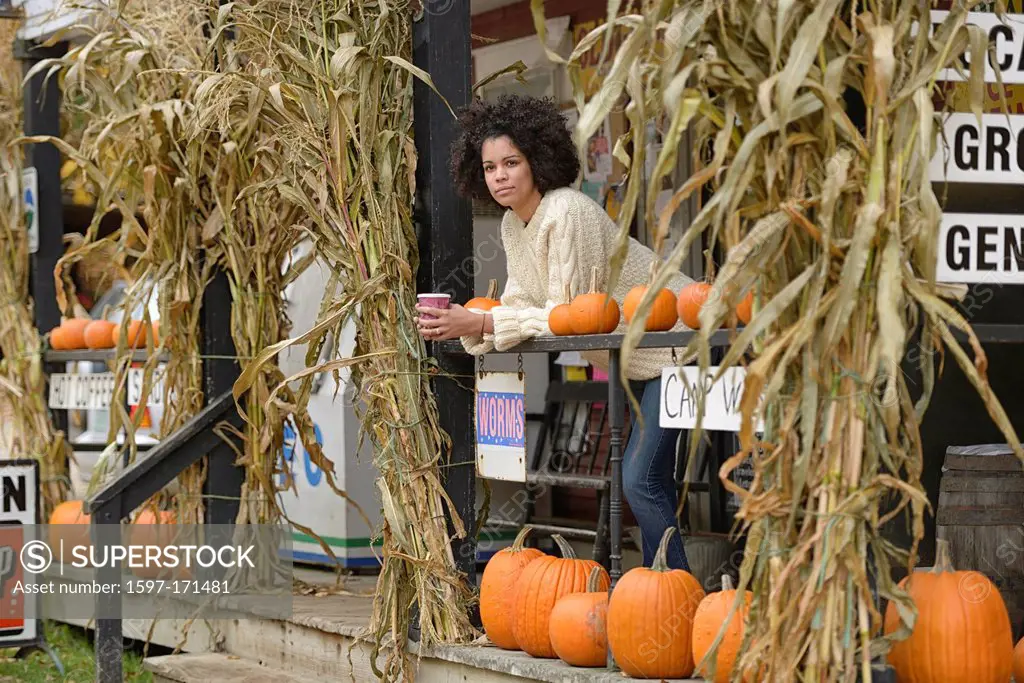 USA, United States, America, North America, East Coast, New England, Vermont, girl, afro, woman, black, african american, young, fall, country store, ...
