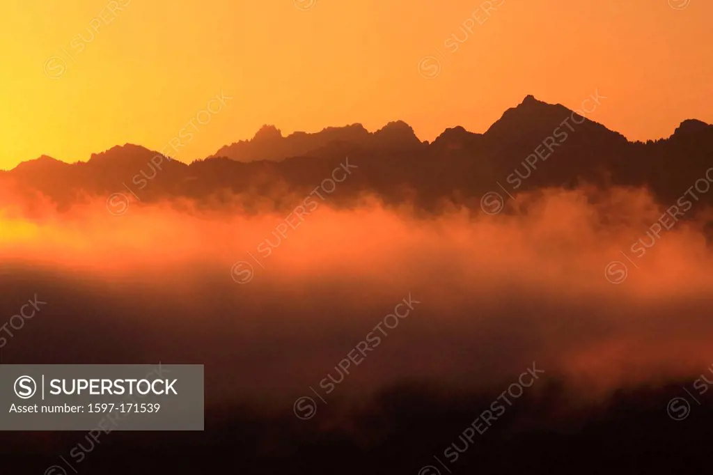 Alps, view, mountain, mountain panorama, mountains, mountain panorama, trees, mountains, Glarus Alps, autumn, sky, massif, Mürtschenstock, fog, fog pa...