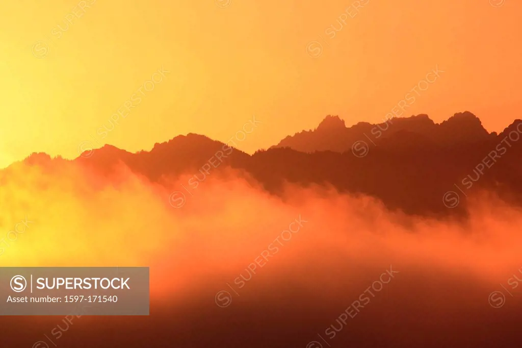 Alps, view, mountain, mountain panorama, mountains, mountain panorama, trees, mountains, Glarus Alps, autumn, sky, massif, Mürtschenstock, fog, fog pa...