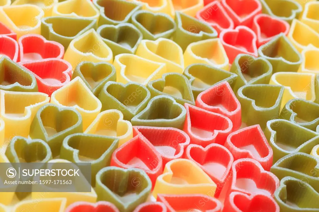 3_colored, Food, heap, heart, background, Italy, love, mass, amount, food, speciality, specialities, studio, pasta, Valentine, bright, 3_colored, colo...