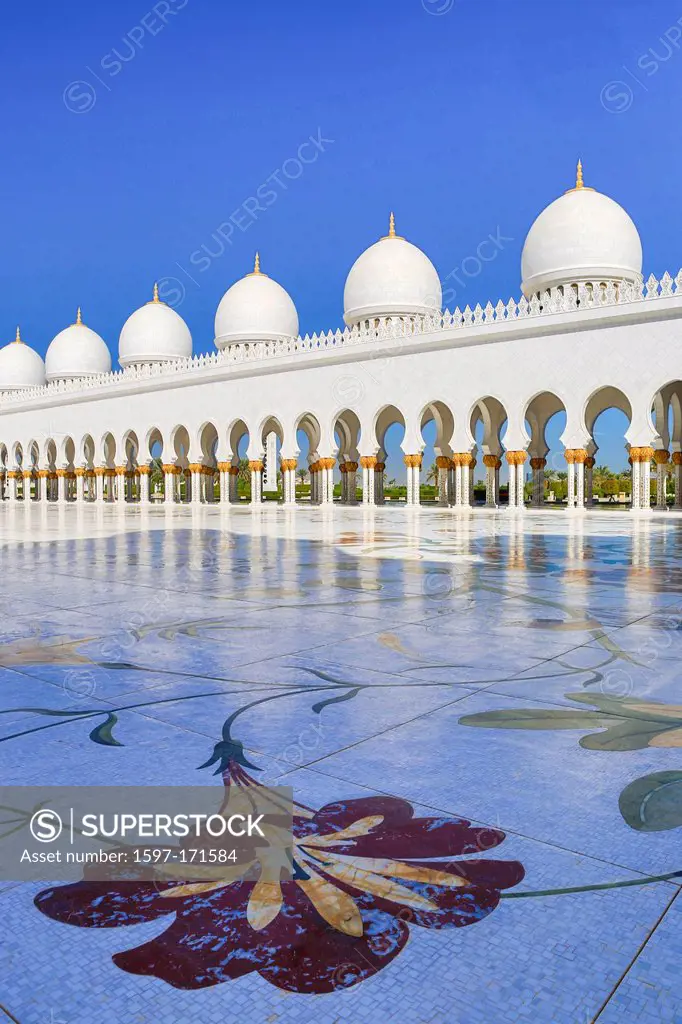 United Arab Emirates, UAE, Middle East, Abu Dhabi, City, Sheikh Zayed, Mosque, Mosque, Zayed, architecture, columns, dome, flower, golden, Islam, marb...