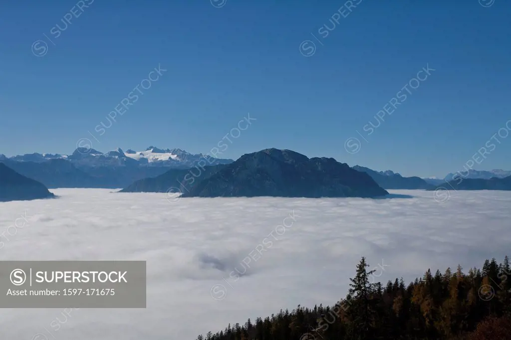 sea of fog, Auseerland, Styria, Austria, Altaussee, cloud, Dachstein, landscape, mountains, Dachstein glacier, wood, forest,