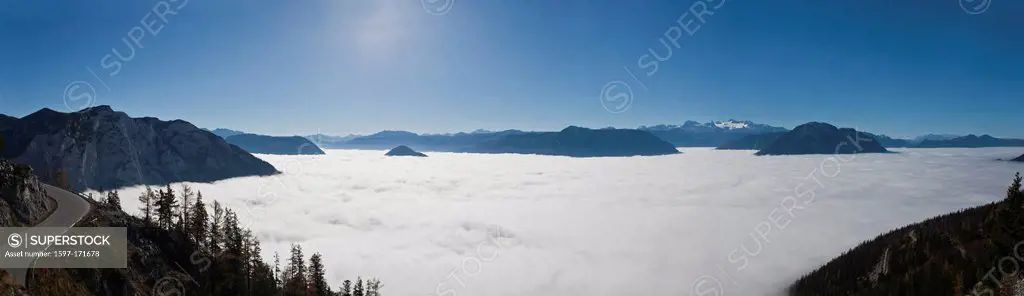 sea of fog, sun, mountains, autumn, Ausseerland, Styria, Austria, sea of fog, Auseerland, loose