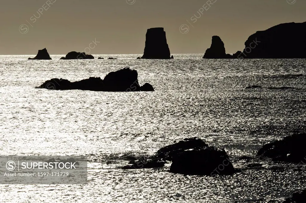 Sea stacks, sea, stack, rugged, coastline, ocean, reflection, water, dark, Dungean´s, Provincial Park, Bonavista, Newfoundland, Canada