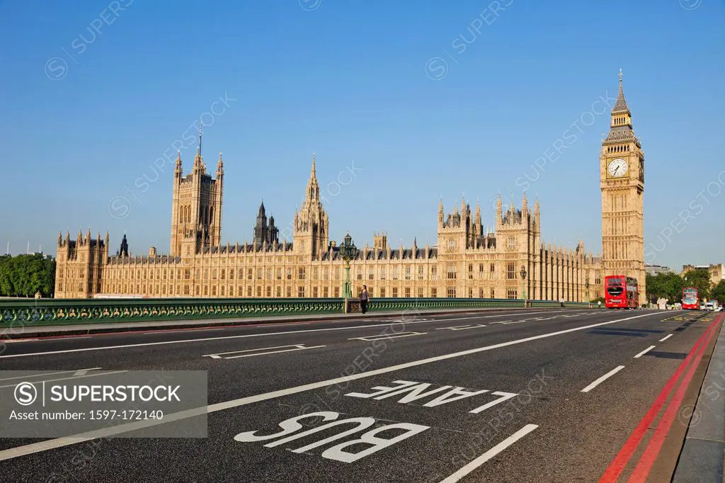 England, London, Westminster, Big Ben and Westminster Bridge