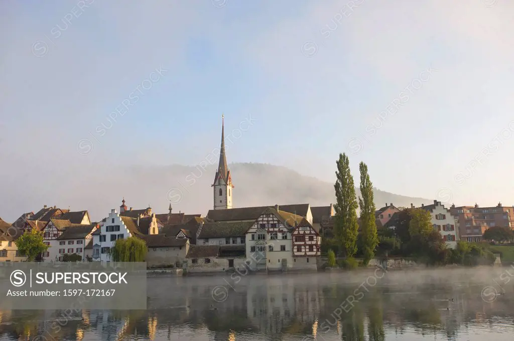 Switzerland, Europe, Schaffhausen, Stein am Rhein, Rhine, river, fog, smoke, mood,