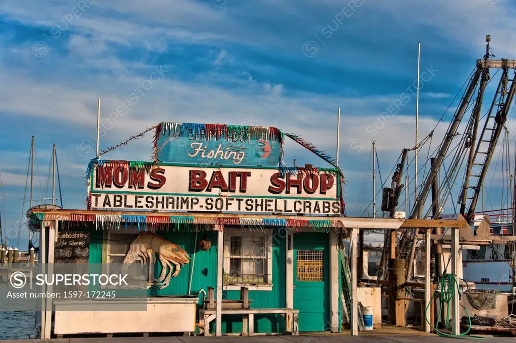 Rockport, Texas, USA, United States, America, harbour, shop, bait shop, hut