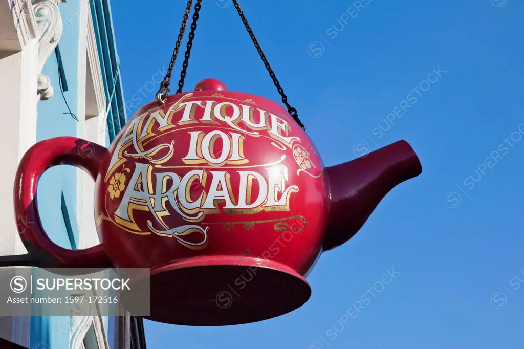England, London, Nottinghill, Portobello Road, Giant Teapot Advertising Antique Arcade