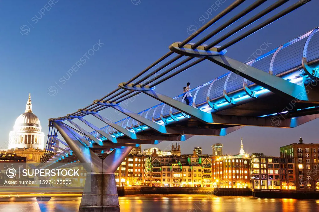 England, London, City, Millennium Bridge and City Skyline