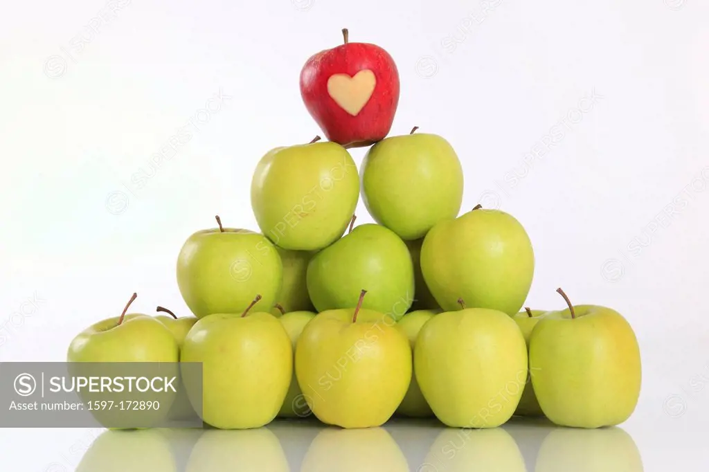 1, agrarian, apple, fruit, health, winner, heart, background, pomes, love, fruit, pyramid, reflection, row, Switzerland, reflection, studio, symbol, d...