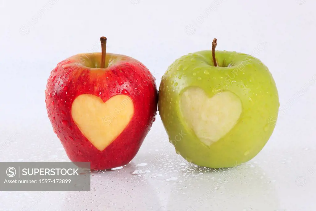 1, 2, agrarian, apple, detail, fruit, health, heart, background, pomes, love, lovers, close_up, fruit, pair, couple, quality, reflection, rain, raindr...