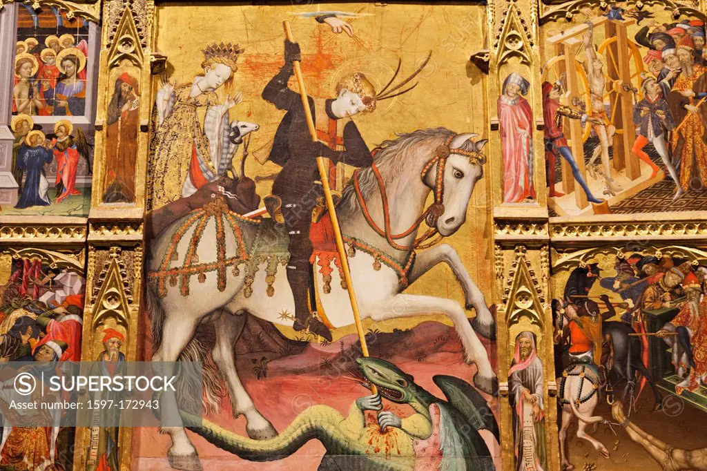 England, London, Kensington, Victoria and Albert Museum, Spanish Altarpiece Painting of St George