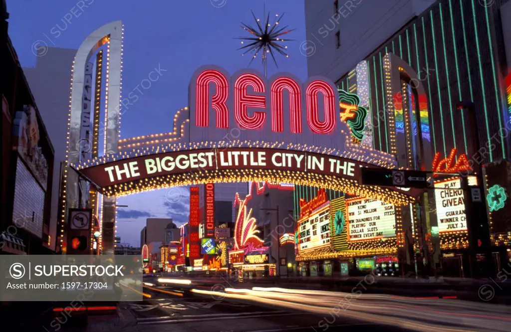 Nevada, Reno, USA, America, United States, lights, neon signs, night, traffic