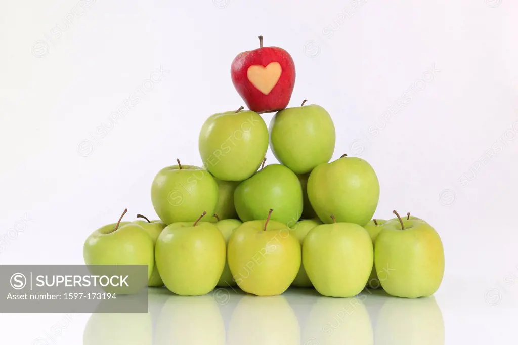 1, agrarian, apple, fruit, health, winner, heart, background, pomes, love, fruit, pyramid, reflection, row, Switzerland, reflection, studio, symbol, d...
