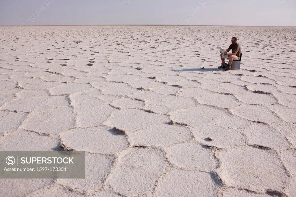 Salt lake, Dallol, Danakil, Africa, salt, saltwork, salt mining, Assale, salt lake, Ethiopia, structure, man, WC, lonely, concepts,