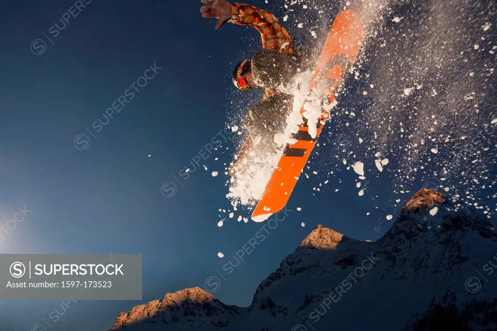 snowboarding, Arosa, mountain, mountains, winter, canton, GR, Graubünden, Grisons, snowboard, snowboarding, winter sports, jump, jumping, Switzerland,...