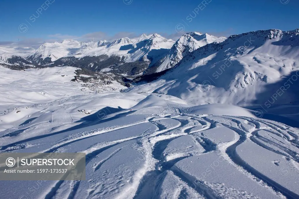 Skiing area, Arosa, mountain, mountains, winter, canton, GR, Graubünden, Grisons, church, religion, ski, skiing, winter sports, Carving, winter, snowb...