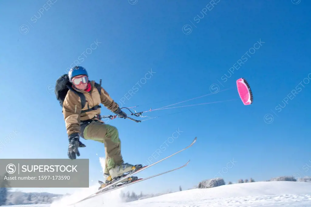 Snowkite, Kite Skiing, ski, snow kiting, Jura, winter, canton, JU, Jura, winter sports, Switzerland, Europe, Saignelegier