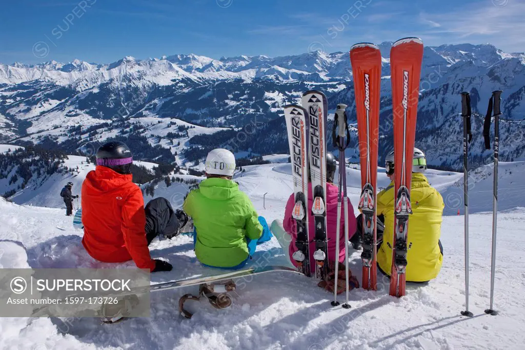 Skier, snow boarders, Gstaad, BE, mountain, mountains, snowboard, snowboarding, freeride, outdoor, winter, winter sports, canton, Bern, Bernese, Alps,...