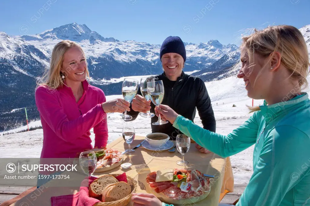 Food, restaurant Trutz, view, Engadin, Engadine, winter sports, canton, GR, Graubünden, Grisons, Engadin, Engadine, Oberengadin, winter sports, winter...
