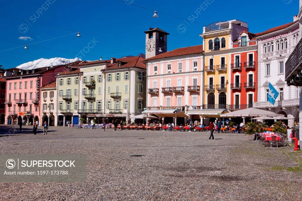 Piazza Grande, place, Locarno, canton, TI, Ticino, South Switzerland, town, city, Switzerland, Europe, facades
