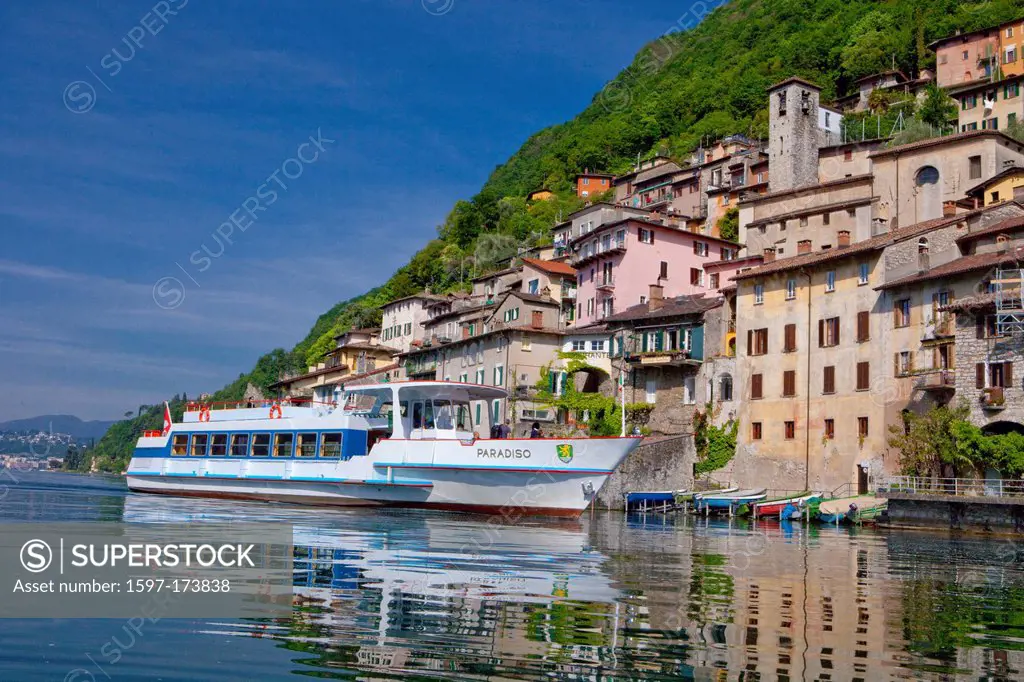 Ship, Gandria, canton, TI, Ticino, South Switzerland, water, lake, lakes, village, boat, ships, boats, Switzerland, Europe, Lake Lugano,