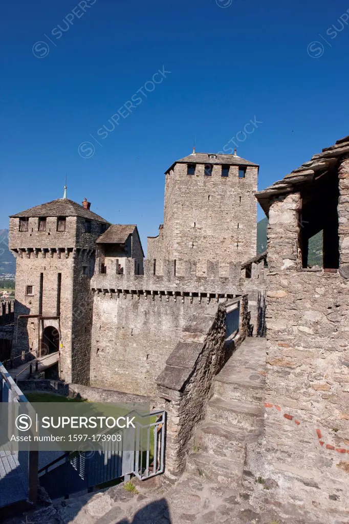 Monte Bello, Bellinzona, building, construction, Castle, canton, TI, Ticino, South Switzerland, Switzerland, Europe, fort, walls,