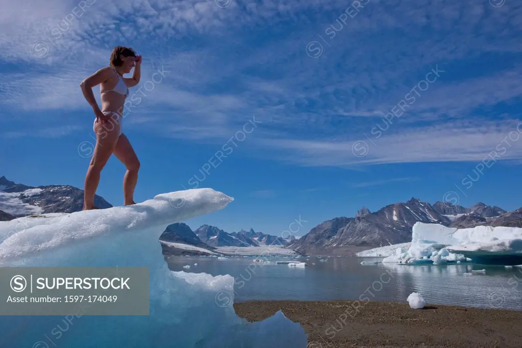 Sermiligaaq, Baden, Karale, camp, Greenland, East Greenland, glacier, ice, moraine, bath, woman, bikini, iceberg, humor