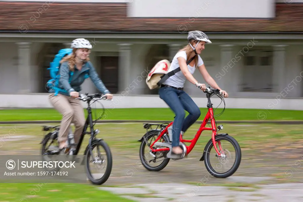Students, electric bicycle, Flyer, eBike, bicycle, bicycles, bike, riding a bicycle, Switzerland, Europe, women, bicycle, bike,