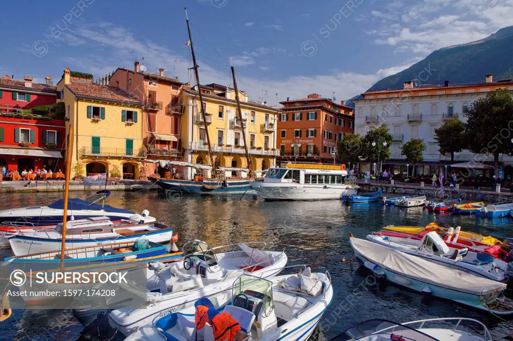 Malcesine, lake Garda, town, city, Italy, Europe, lake, lakes, Switzerland, Europe, harbour, port, boats