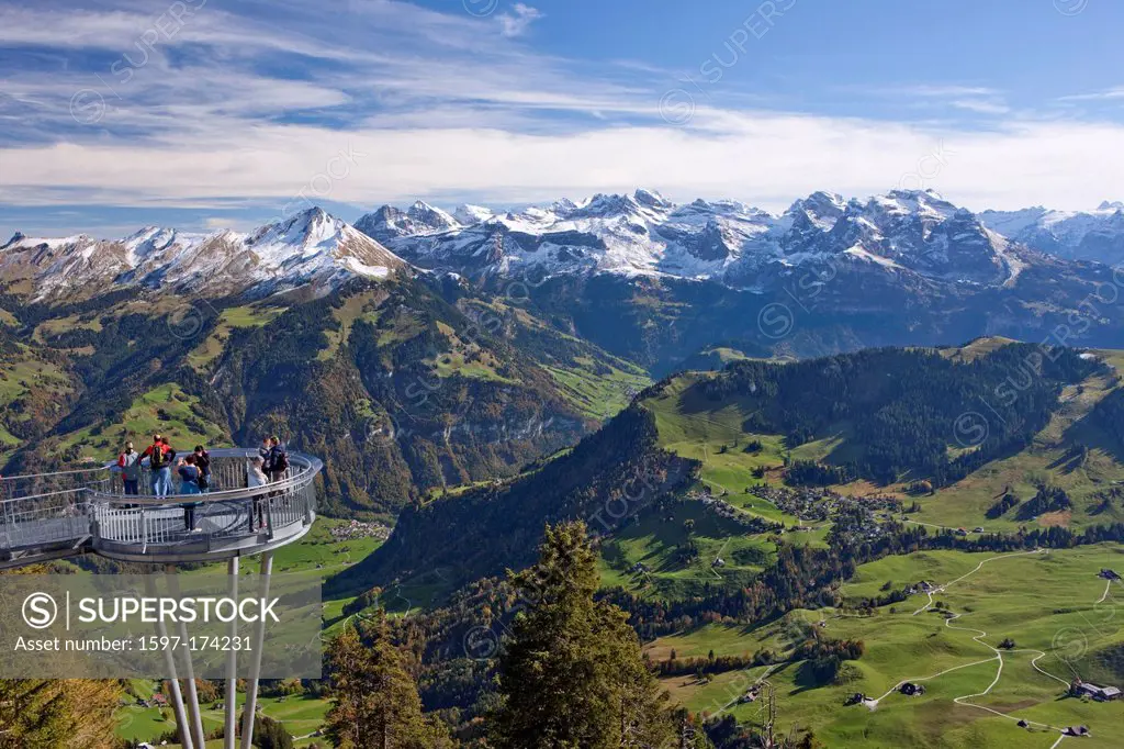View platform, Stanserhorn, view, Innerschweiz, Alps, autumn, mountain, mountains, canton, Obwalden, canton, NW, Nidwalden, Switzerland, Europe, touri...