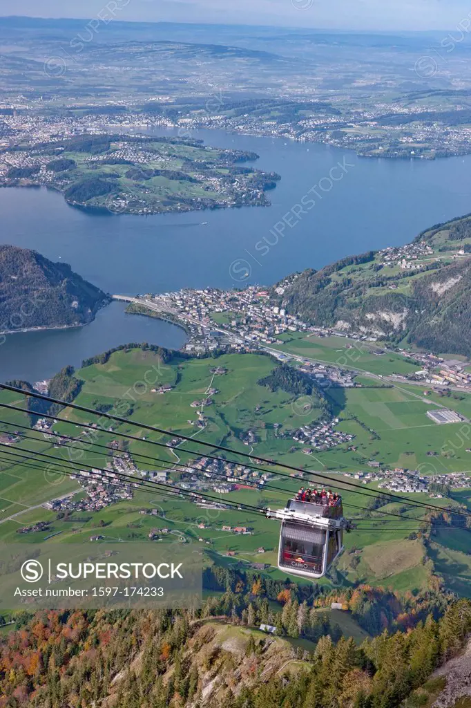 Convertible road, aerial cable car, ropeway, view, tourism, Stanserhorn, autumn, mountain, mountains, mountain road, canton, Obwalden, canton, NW, Nid...