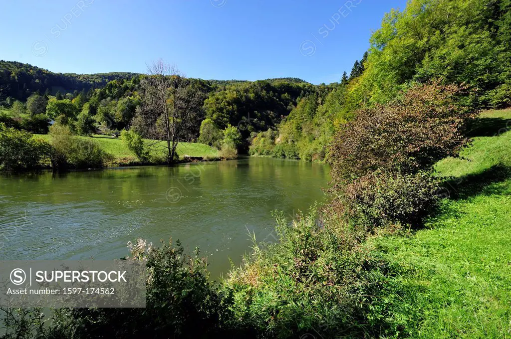 River Doubs, river, Soubey, autumn, autumn colours, Clos du Doubs, Canton, Jura, Switzerland